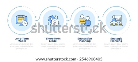 IT staffing different models infographic 4 steps. Project management, software development. Flow chart infochart. Editable vector info graphics icons