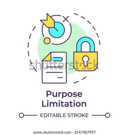 Purpose limitation multi color concept icon. GDPR Principle. Restricted data use. Data protection regulation. Round shape line illustration. Abstract idea. Graphic design. Easy to use in article