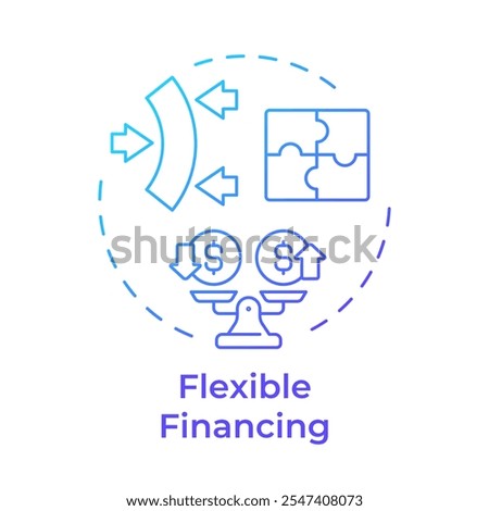 Flexible financing blue gradient concept icon. Benefits of factoring. Adaptable solutions. Scales with dollar sign. Round shape line illustration. Abstract idea. Graphic design. Easy to use in article