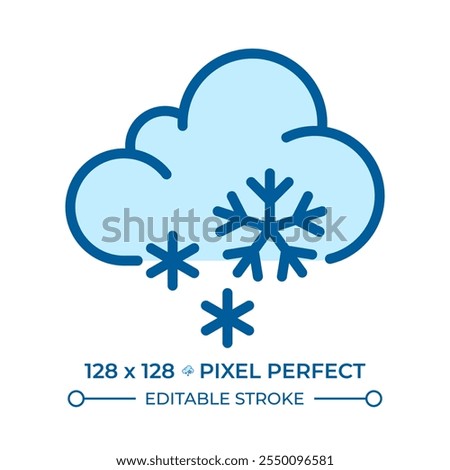 Snow RGB color icon. Cloud with snowflakes falling. Snowy weather or winter conditions. Weather forecast icons. Isolated vector illustration. Simple filled line drawing. Editable stroke