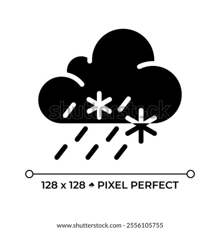 Sleet black glyph icon. Mixed precipitation, including rain and snowflakes. Weather forecast for day and night. Silhouette symbol on white space. Solid pictogram. Vector isolated illustration