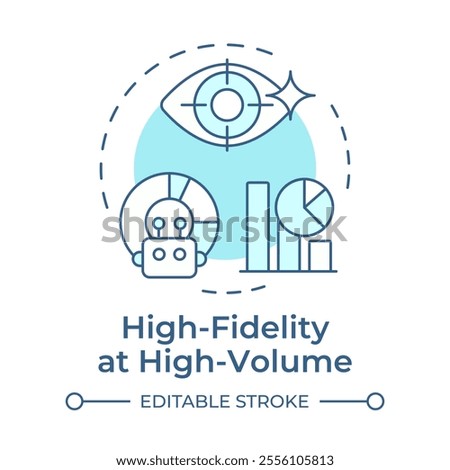 High fidelity at high volume soft blue concept icon. RPA criteria. Tasks management with automated bots. Round shape line illustration. Abstract idea. Graphic design. Easy to use in presentation