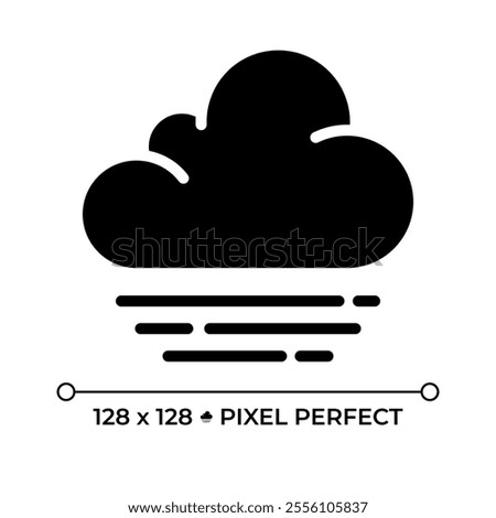 Fog black glyph icon. Cloud with horizontal lines symbolizing haze. Weather. Low visibility, atmospheric moisture. Silhouette symbol on white space. Solid pictogram. Vector isolated illustration