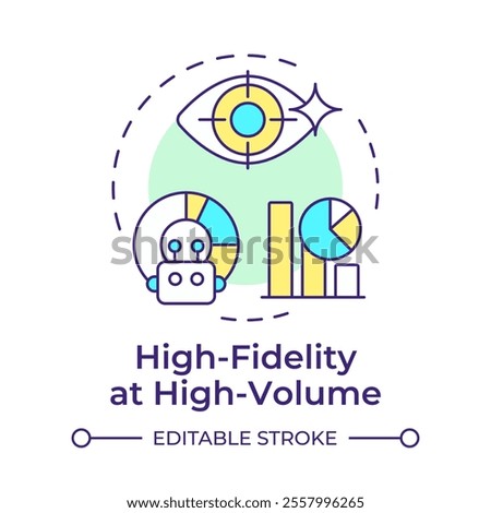 High fidelity at high volume multi color concept icon. RPA criteria. Tasks management with automated bots. Round shape line illustration. Abstract idea. Graphic design. Easy to use in presentation