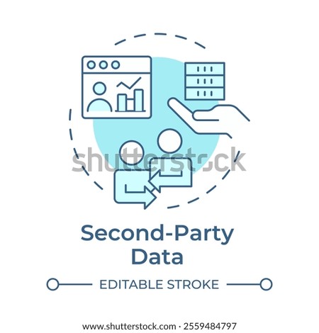 Second party data soft blue concept icon. Customers information form other companies. Audience analysis. Round shape line illustration. Abstract idea. Graphic design. Easy to use in presentation