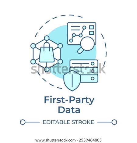 First party data soft blue concept icon. Users interaction with company website analysis. Audience research. Round shape line illustration. Abstract idea. Graphic design. Easy to use in infographic