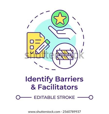 Identify barriers and facilitators multi color concept icon. Obstacles influencing on audience behavior. Round shape line illustration. Abstract idea. Graphic design. Easy to use in presentation