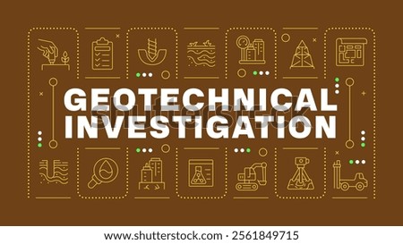 Geotechnical engineering yellow word concept. Methods of soil exploration. Construction industry. Visual communication. Vector art with lettering text, editable glyph icons