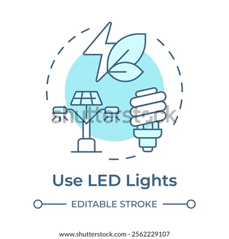 Use LED light soft blue concept icon. Reduce electricity consumption with modern technology. Energy saving tip. Round shape line illustration. Abstract idea. Graphic design. Easy to use in booklet