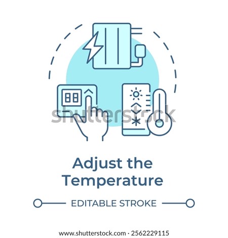 Adjust temperature soft blue concept icon. Maintaining thermostat settings. Energy saving tip. Sustainability. Round shape line illustration. Abstract idea. Graphic design. Easy to use in article