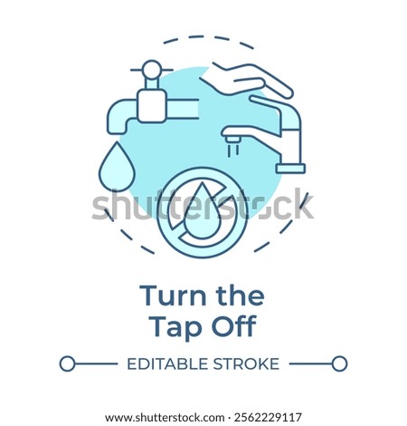 Turn tap off soft blue concept icon. Water saving at home tip. Responsive consumption of liquid sources. Round shape line illustration. Abstract idea. Graphic design. Easy to use in article