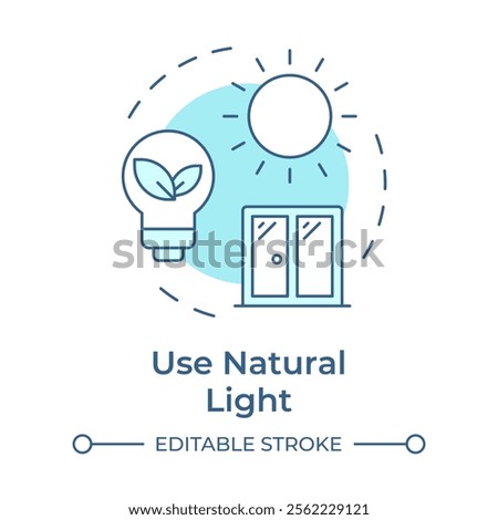 Using natural light soft blue concept icon. Reducing need for artificial lighting. Energy saving tip. Round shape line illustration. Abstract idea. Graphic design. Easy to use in booklet