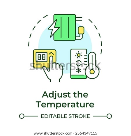 Adjust temperature multi color concept icon. Maintaining thermostat settings. Energy saving tip. Sustainability. Round shape line illustration. Abstract idea. Graphic design. Easy to use in article