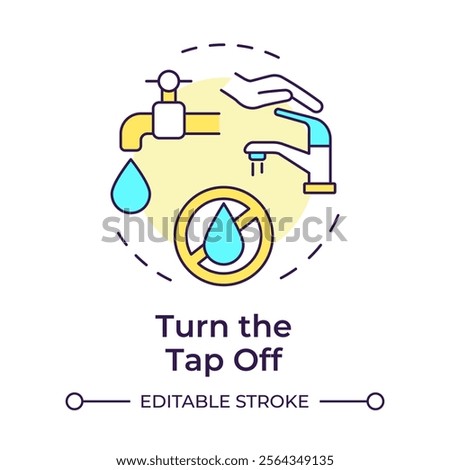 Turn tap off multi color concept icon. Water saving at home tip. Responsive consumption of liquid sources. Round shape line illustration. Abstract idea. Graphic design. Easy to use in article