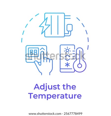 Adjust temperature blue gradient concept icon. Maintaining thermostat settings. Energy saving tip. Sustainability. Round shape line illustration. Abstract idea. Graphic design. Easy to use in article