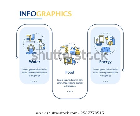 Water energy nexus rectangle infographic vector. Sustainable usage of natural sources. Data visualization with 3 steps. Editable rectangular options chart