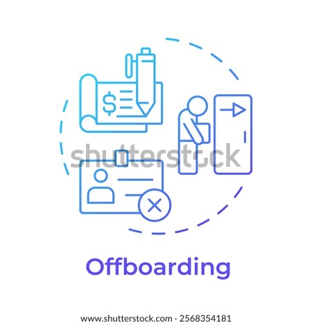 Offboarding blue gradient concept icon. Employee termination from organization. Operational HR purpose. Round shape line illustration. Abstract idea. Graphic design. Easy to use in brochure