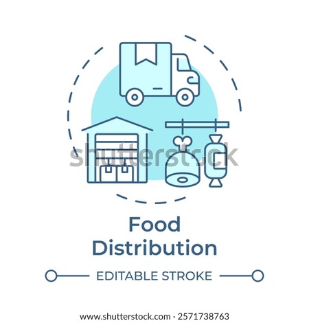 Food distribution soft blue concept icon. Warehouse storage, transportation truck. Round shape line illustration. Abstract idea. Graphic design. Easy to use in infographic, presentation