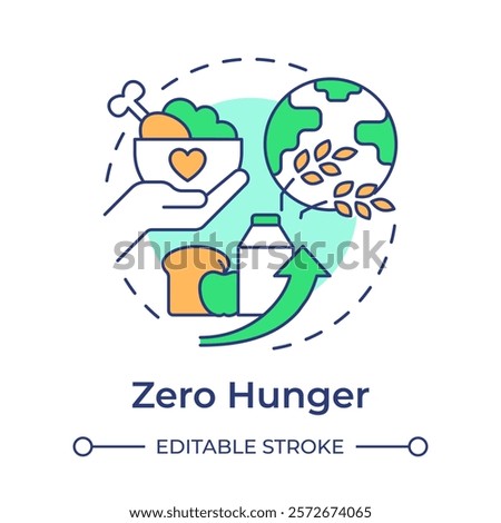 Zero hunger multi color concept icon. Food management. Farming, agriculture. Ecosystem, ecology. Round shape line illustration. Abstract idea. Graphic design. Easy to use in infographic, presentation