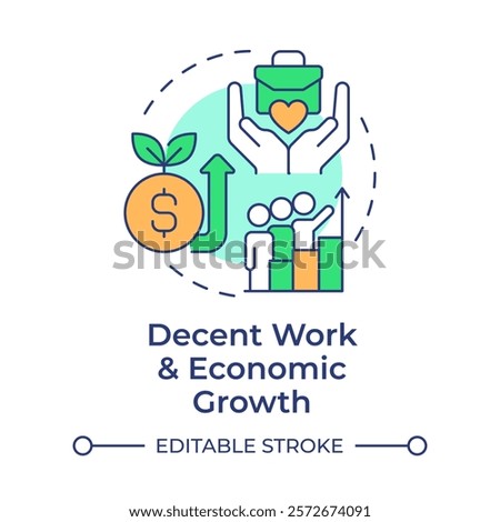 Decent work and economic growth multi color concept icon. Sustainable development. Round shape line illustration. Abstract idea. Graphic design. Easy to use in infographic, presentation