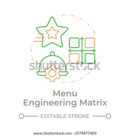 Menu engineering matrix duo tone concept icon. Dishes group categories. Restaurant business management. Round two color outline illustration. Abstract vector design. Easy to use in presentation