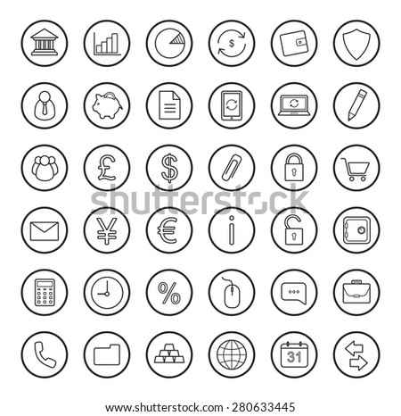 Finance and banking linear icons set. Vector line art symbols isolated on white