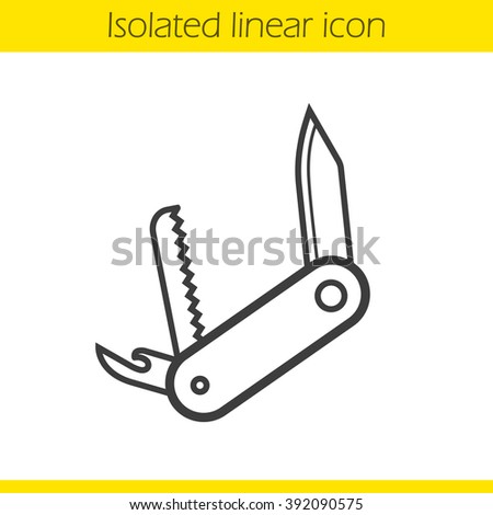 Pocket knife linear icon. Penknife thin line illustration. Multifunctional tourist's instrument. Contour symbol. Pocket knife logo concept. Vector isolated outline drawing