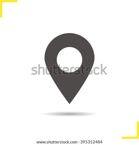 Pinpoint icon. Drop shadow geolocation mark silhouette symbol. Location map pointer. Vector place marker isolated illustration