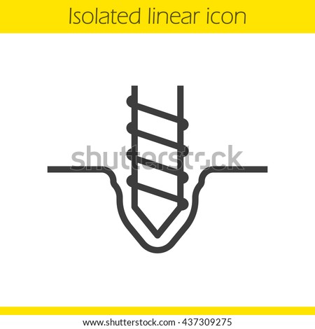 Drilling linear icon. Thin line illustration. Rotating mining drill bit contour symbol. Vector isolated outline drawing