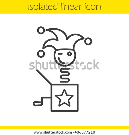 Jack in the box linear icon. Winking clown thin line illustration. Jester toy. Contour symbol. Vector isolated outline drawing