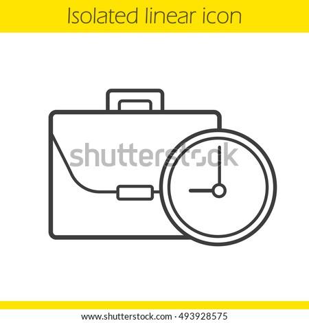 Work time linear icon. Working hours thin line illustration. Business briefcase with clock. Contour symbol. Vector isolated outline drawing