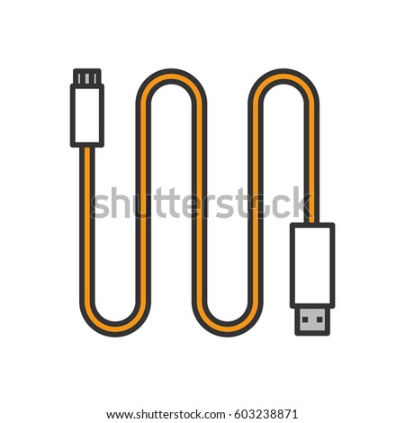 Mini USB cable color icon. Isolated vector illustration