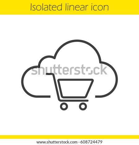 Buy cloud storage space linear icon. Shopping cart thin line illustration. Cloud computing contour symbol. Vector isolated outline drawing