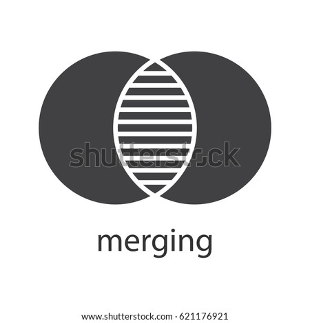 Merging glyph icon. Silhouette symbol. Cell absorption. Integration abstract metaphor. Negative space. Vector isolated illustration