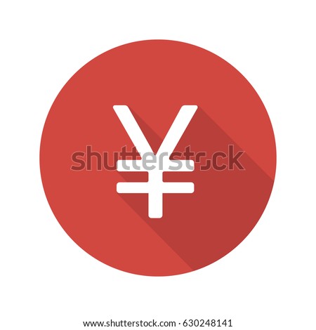 Japanese yen sign. Flat design long shadow icon. Vector silhouette symbol