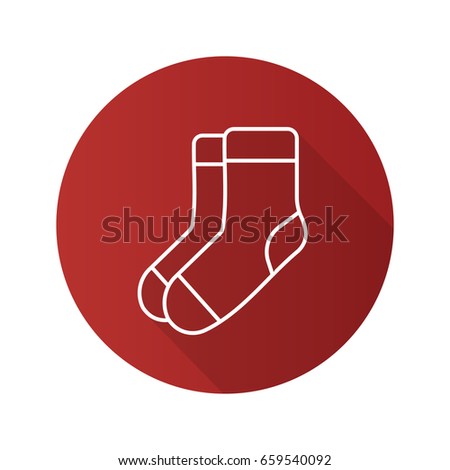 Warm socks flat linear long shadow icon. Vector outline symbol