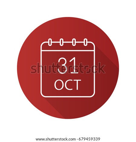 Halloween date flat linear long shadow icon. World Savings Day. Thirty first of October. Vector outline symbol