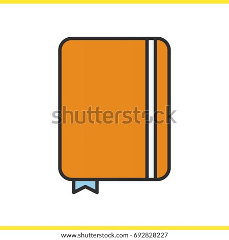 Diary notebook color icon. Notepad with bookmark. Journal. Isolated vector illustration