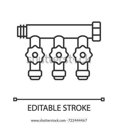 Manifold tap linear icon. Thin line illustration. Water valve. Contour symbol. Vector isolated outline drawing. Editable stroke
