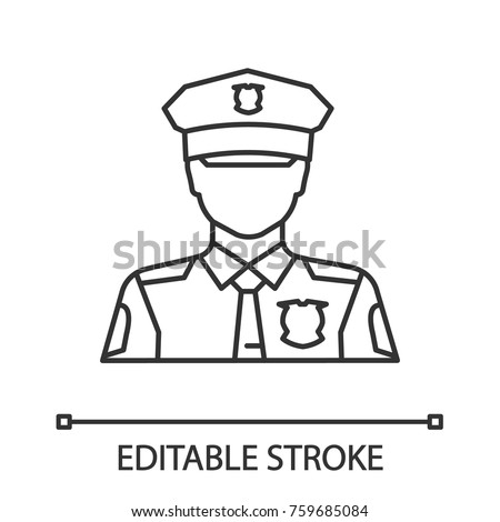 Policeman linear icon. Police officer. Thin line illustration. Contour symbol. Vector isolated outline drawing. Editable stroke