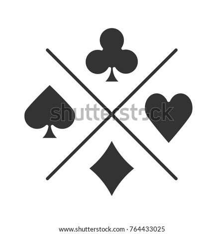 Suits of playing cards glyph icon. Casino silhouette symbol. Spade, clubs, heart, diamond. Negative space. Vector isolated illustration