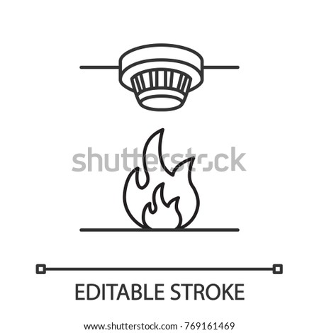 Smoke detector linear icon. Fire alarm system. Thin line illustration. Contour symbol. Vector isolated outline drawing. Editable stroke