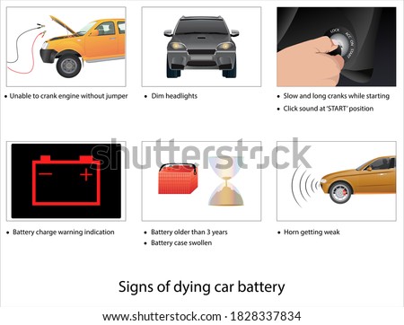 Vector illustration showing signs of dying car battery