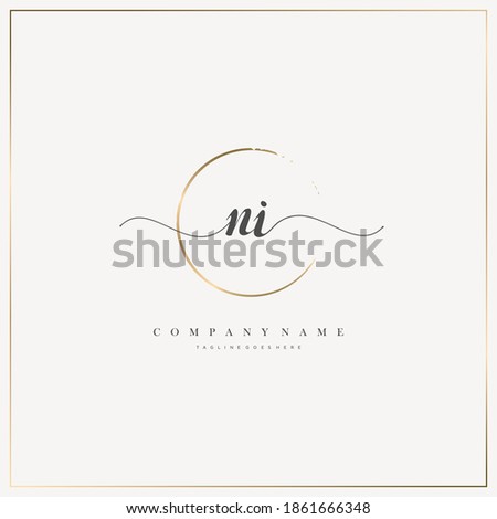 NI Initial Letter handwriting logo hand drawn template vector, logo for beauty, cosmetics, wedding, fashion and business Stok fotoğraf © 