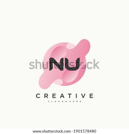 NU Initial Letter logo icon design template elements with wave colorful art.