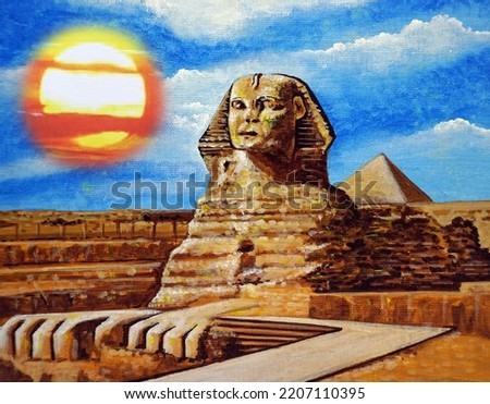     Painting Oil color   Ancient art painting  Ancient Egyptian , sphinx                           