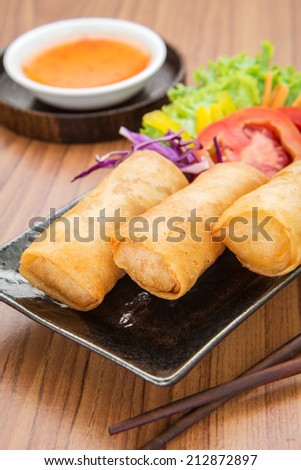 Spring rolls and sweet chili dip sauce