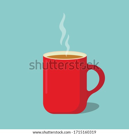 Red coffee cup flat icon isolated on white background. Vector illustration. Eps 10.