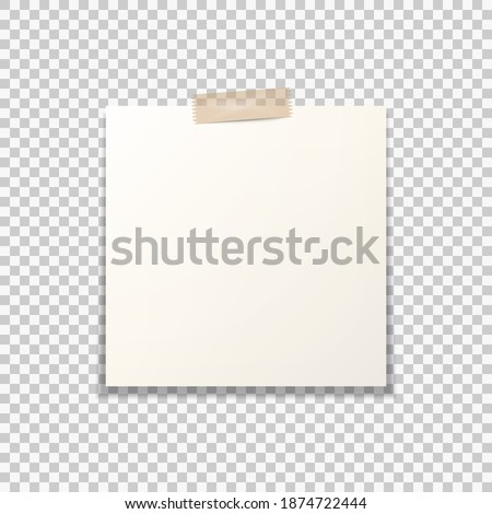 Post note paper sticker isolated on transparent background. Vector white office memo pin on translucent sticky tape with shadow.Vector illustration. Eps 10