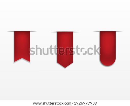 Three red vector ribbon tags with shadows isolated on white background.Eps 10